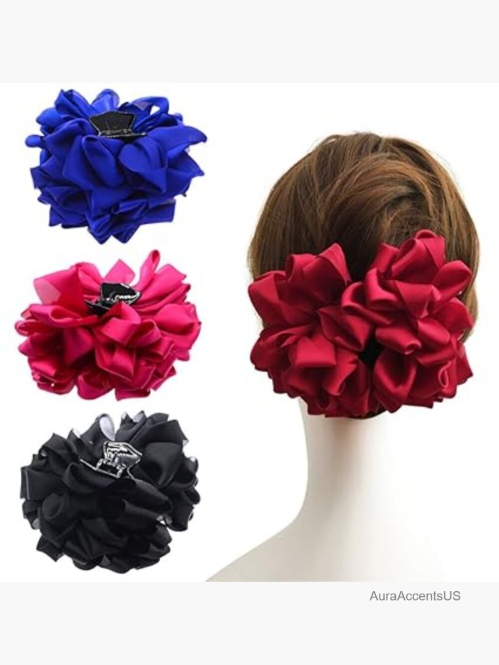 Large Floral Silk Flower Bow Hair Claw Clips for Thick Long Hair